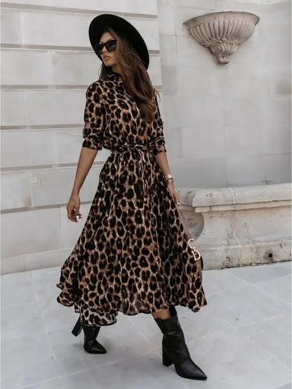 Cralom Leopard Print Swing Lace-Up Dress