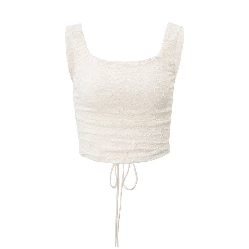 Cralom Pleated Suspender Top & Lace Skirt Suit - French Style Feminine Outfit