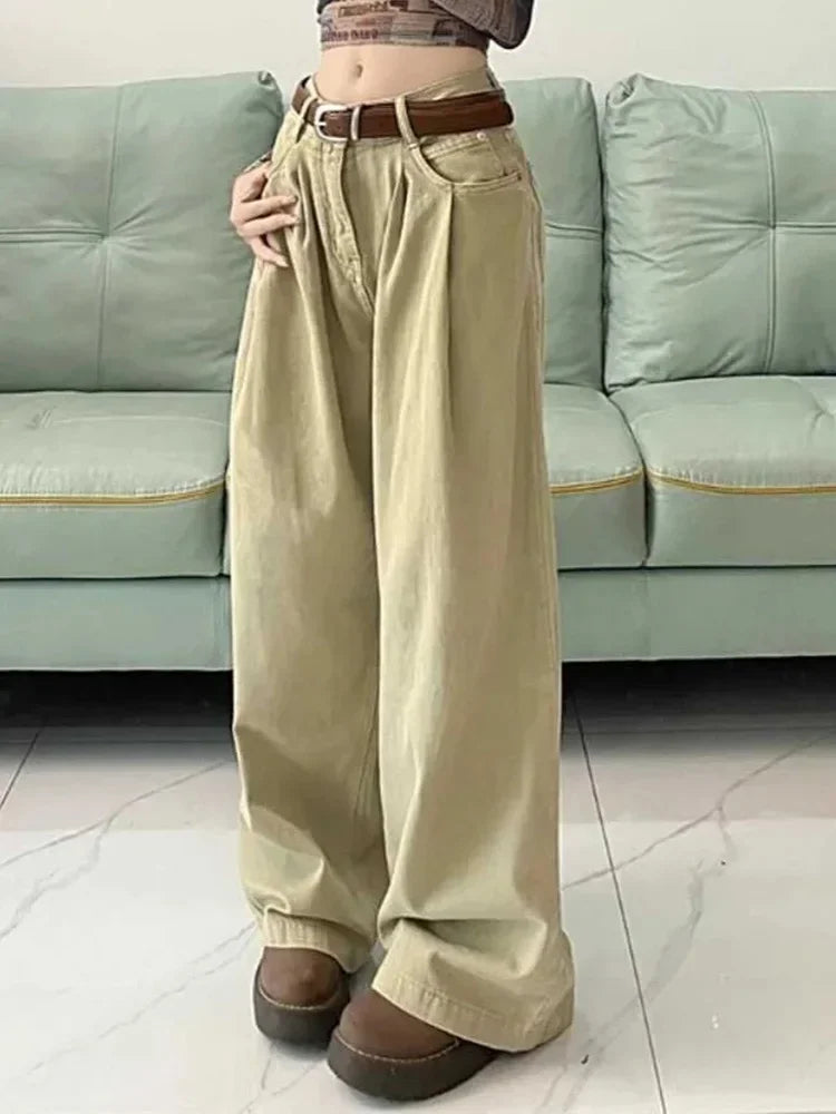 Cralom Vintage Baggy Washed Jeans High Waist Wide Leg Pants