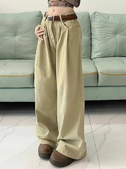 Cralom Vintage Baggy Washed Jeans High Waist Wide Leg Pants