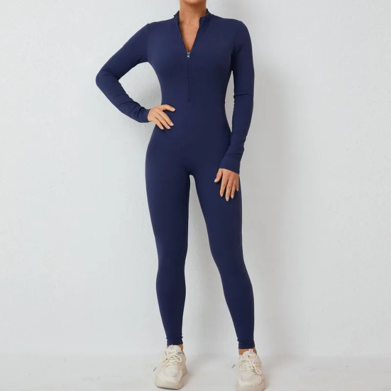 Cralom Zip-front Yoga Jumpsuit: Comfortable Bodysuit for Women's Gym & Fitness