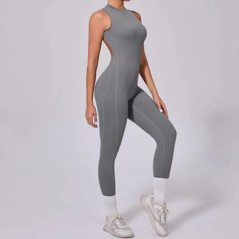 Cralom Women's High-Elasticity Yoga Fitness Jumpsuit, Bare Back, Lift Buttocks