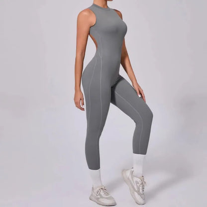 Cralom Women's High-Elasticity Yoga Fitness Jumpsuit, Bare Back, Lift Buttocks