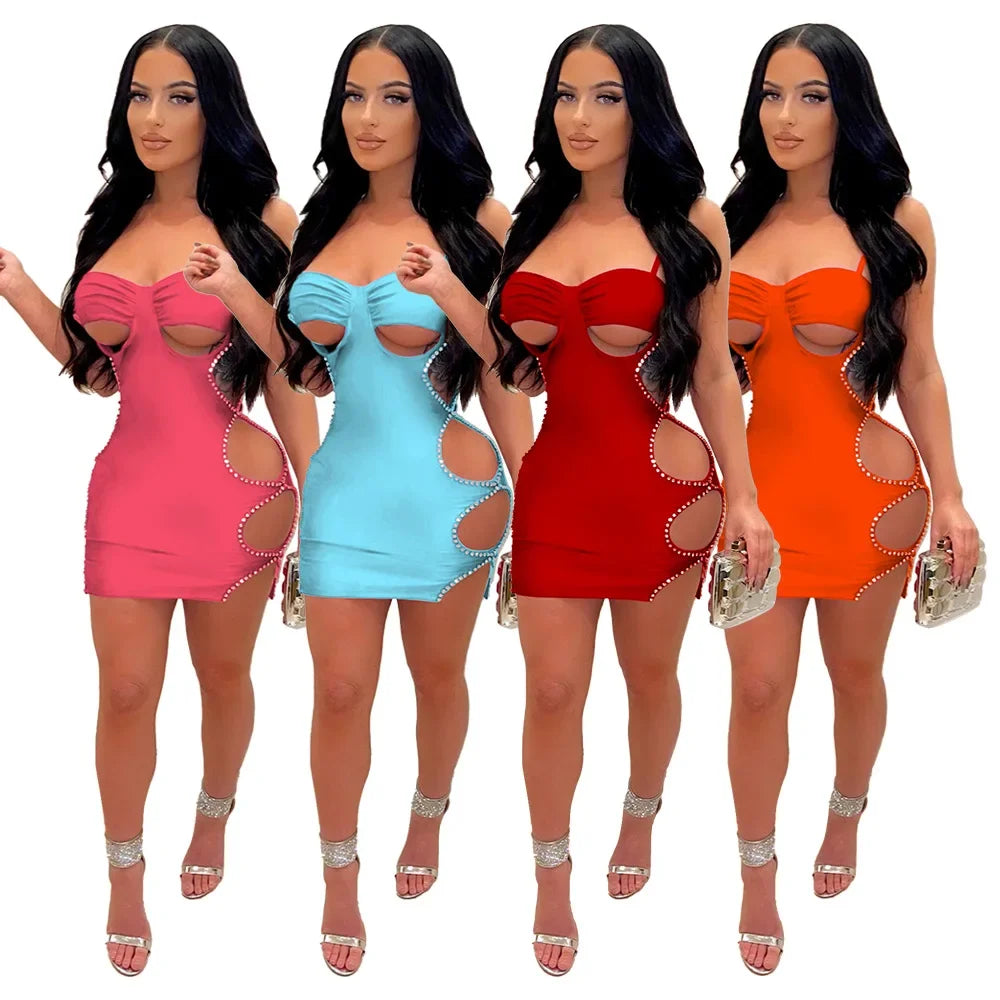 Cralom Lace Up Side Cut Out Bodycon Mini Dress