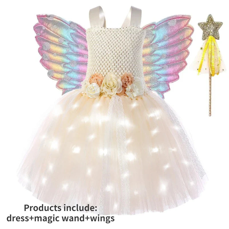 Cralom Fairy Tutu Dress with Wings - Halloween Cosplay Costume