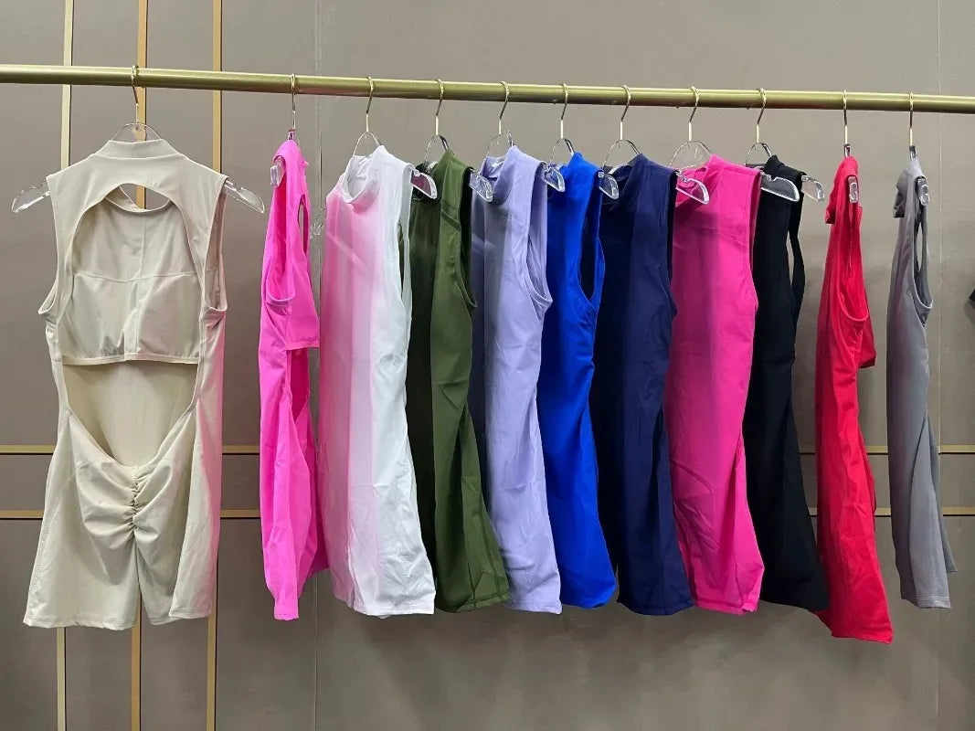 Cralom Seamless Yoga Jumpsuit Set for Women: Backless, Peach Hip-lifting One-piece Activewear