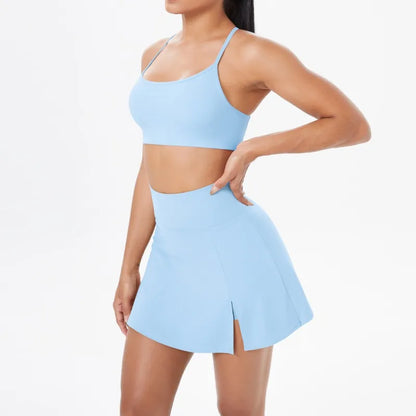 Cralom Seamless Brushed Backless Bra & Skirt Set for Yoga, Running & Fitness