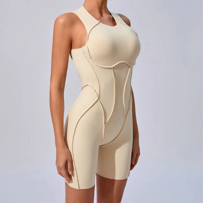 Cralom Color-Block Yoga Jumpsuit: Open Back, Soft Stretch, Gym Running Outfit