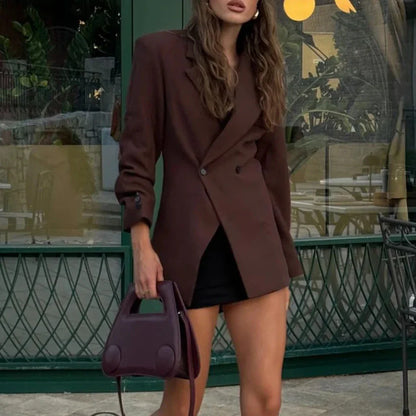 Cralom Chic Patchwork Button Blazer - Women's Fashion Coat