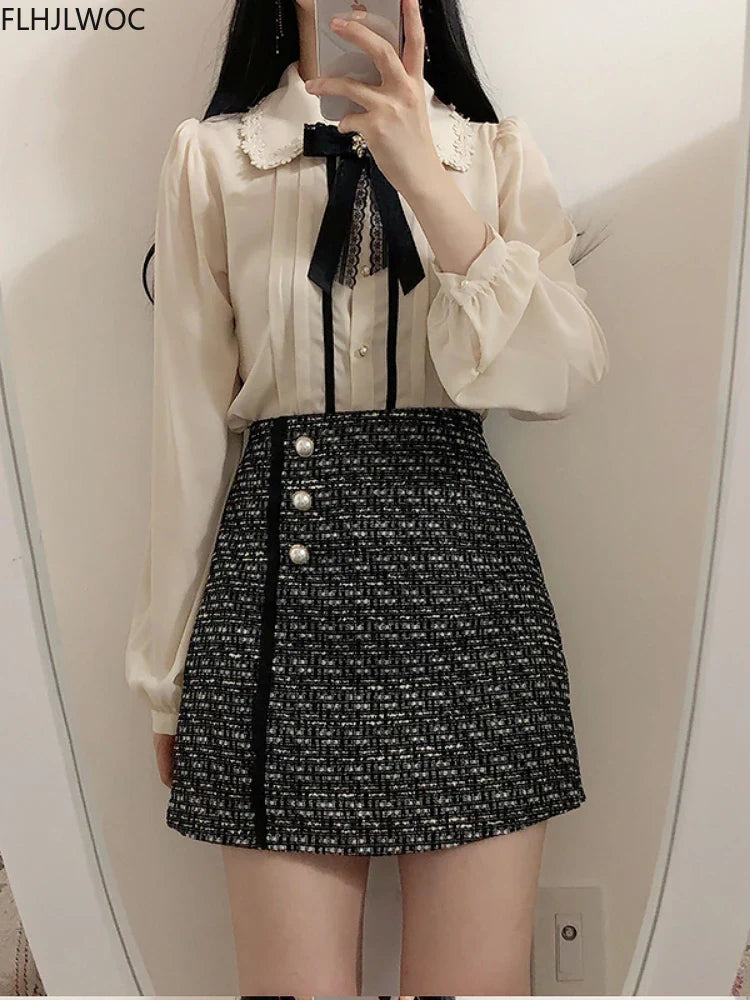Cralom Spring Women's Preppy Button Shirts Pink White Vintage Design