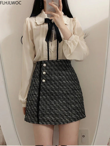 Cralom Spring Women's Preppy Button Shirts Pink White Vintage Design