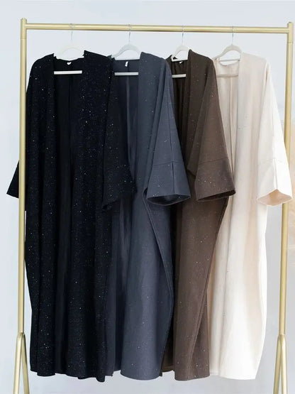 Cralom Winter Shiny Kimono Abaya Caftan Dress Muslim Dubai Luxury