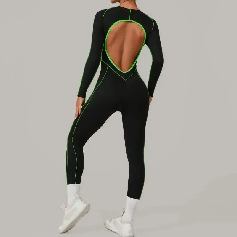 Cralom Color Block Yoga Jumpsuit: High Intensity Fitness Bodysuit for Women