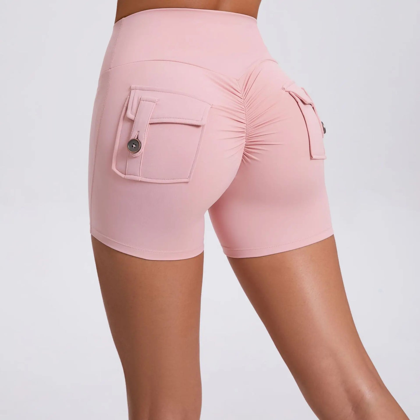 Cralom Peach Lifting Yoga Shorts - High Waist Stretchy Fitness Shorts