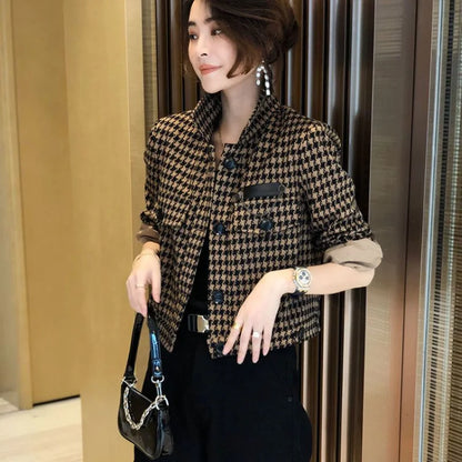 Cralom Plaid Short Padded Coat: Chic Autumn Jacket for Women