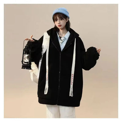 Cralom Lamb Cashmere Coat: Y2K Street Style, Korean Design, Plus Velvet, Warm & Stylish.