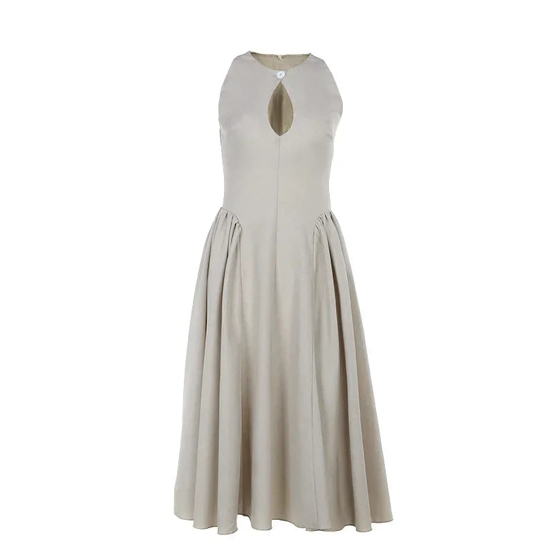Cralom Sleeveless V-neck Hollowed Out A-list Dress for 2024 Summer