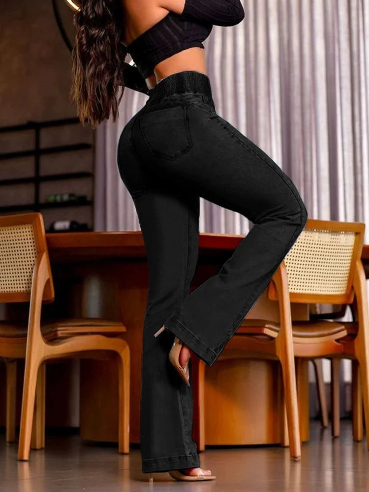 Cralom High Waist Slim Jeans: Streetwear Sexy Hottie Elastic Waist, Y2K Style Slim Pants