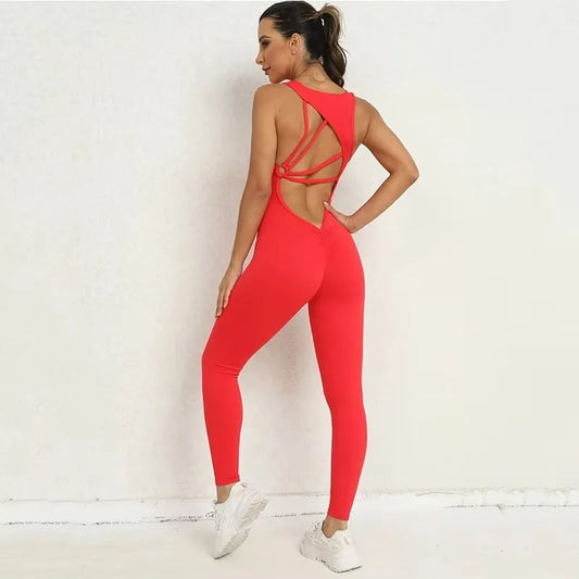 Cralom Yoga Jumpsuit: Open Back Sports Romper for Women