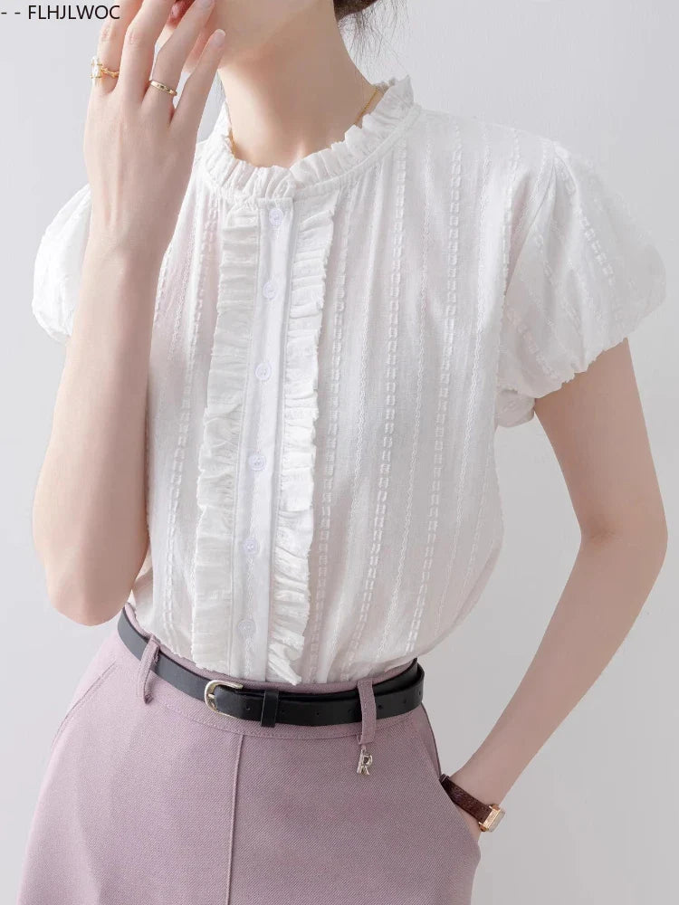 Cralom Ruffles Blouse in Sweet Japan Style for Preppy Girls
