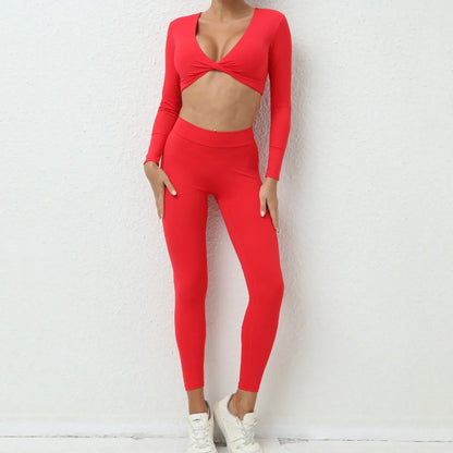 Cralom Seamless Yoga Set: High Waist Leggings + Long Sleeve Top