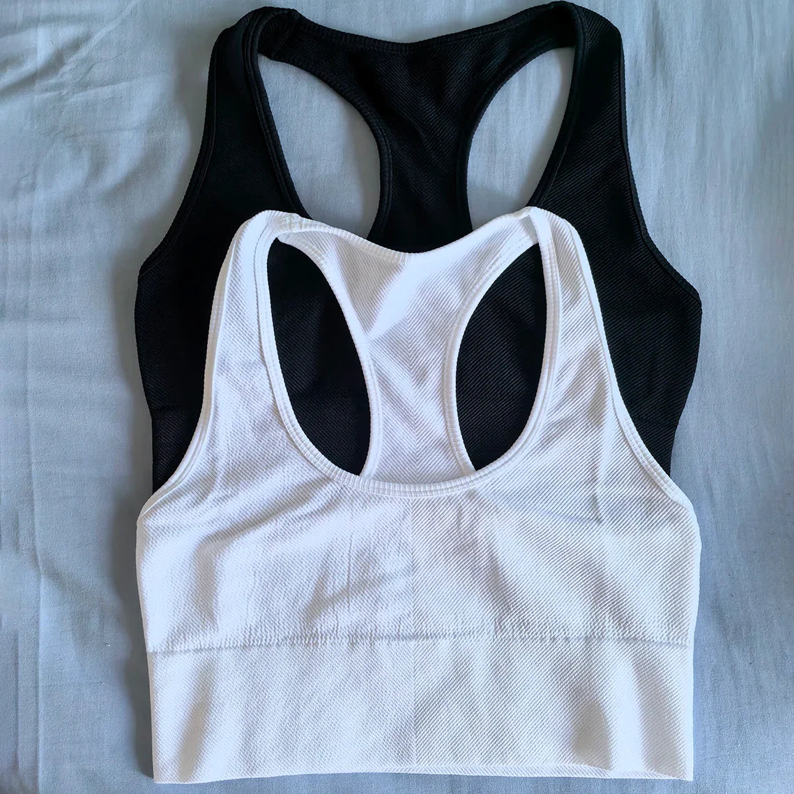 Cralom Ribbed Yoga Bra Racer Back Crop Top Seamless Sports Tank Gym Fitness