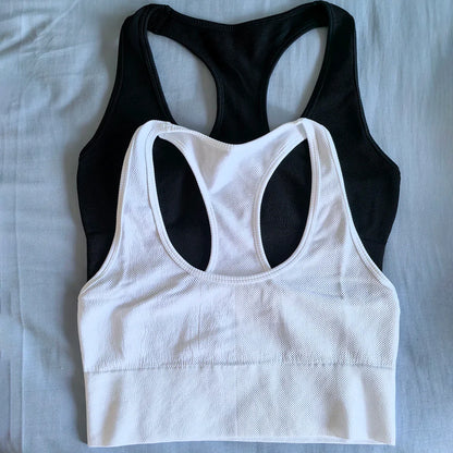 Cralom Ribbed Yoga Bra Racer Back Crop Top Seamless Sports Tank Gym Fitness
