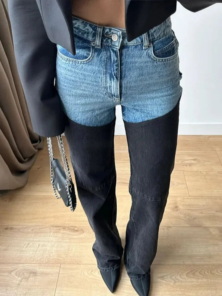 Cralom Patchwork High Waist Jeans for Women
