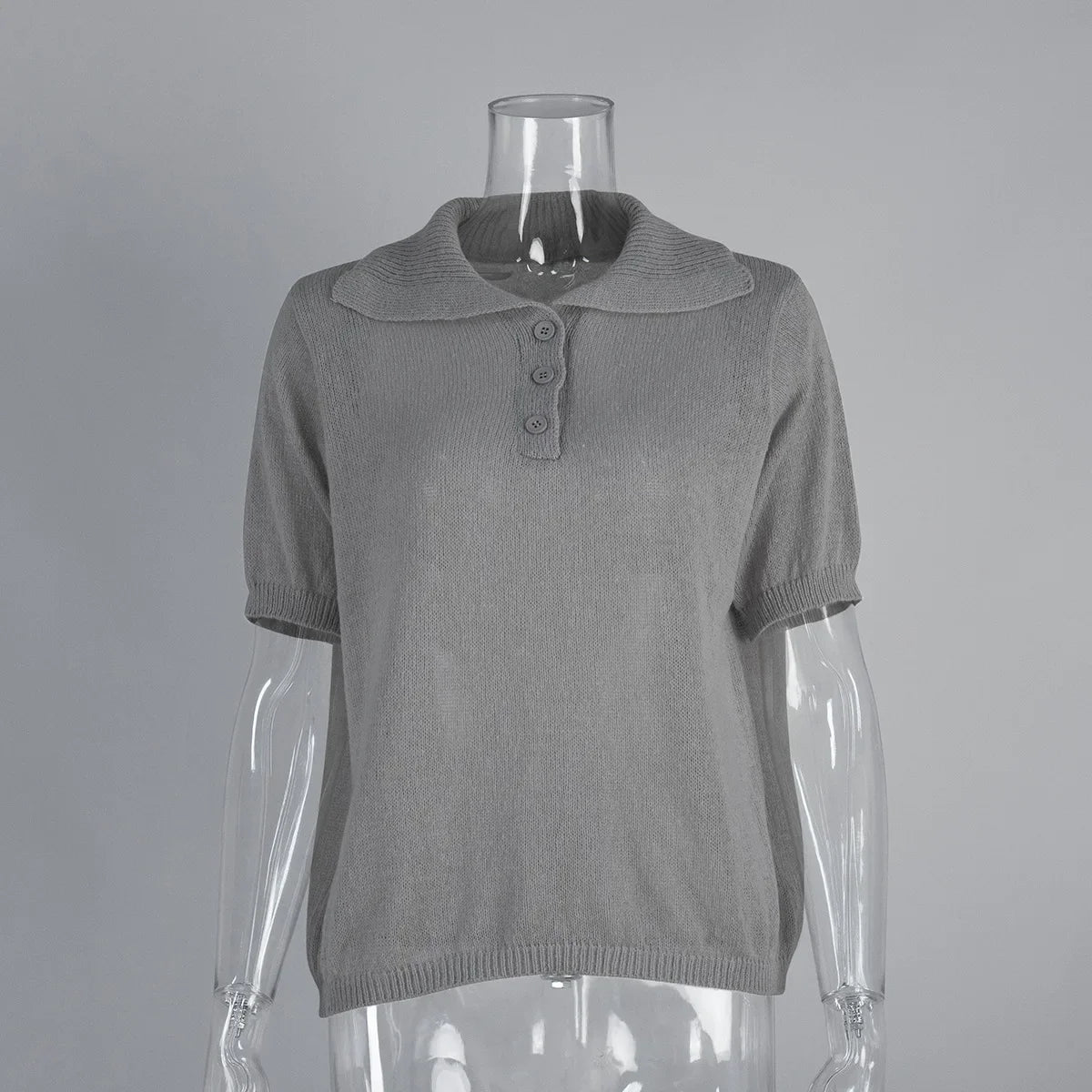 Cralom Summer Knit Polo Bubble Sleeve Sweater for Women