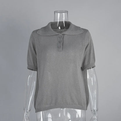 Cralom Summer Knit Polo Bubble Sleeve Sweater for Women