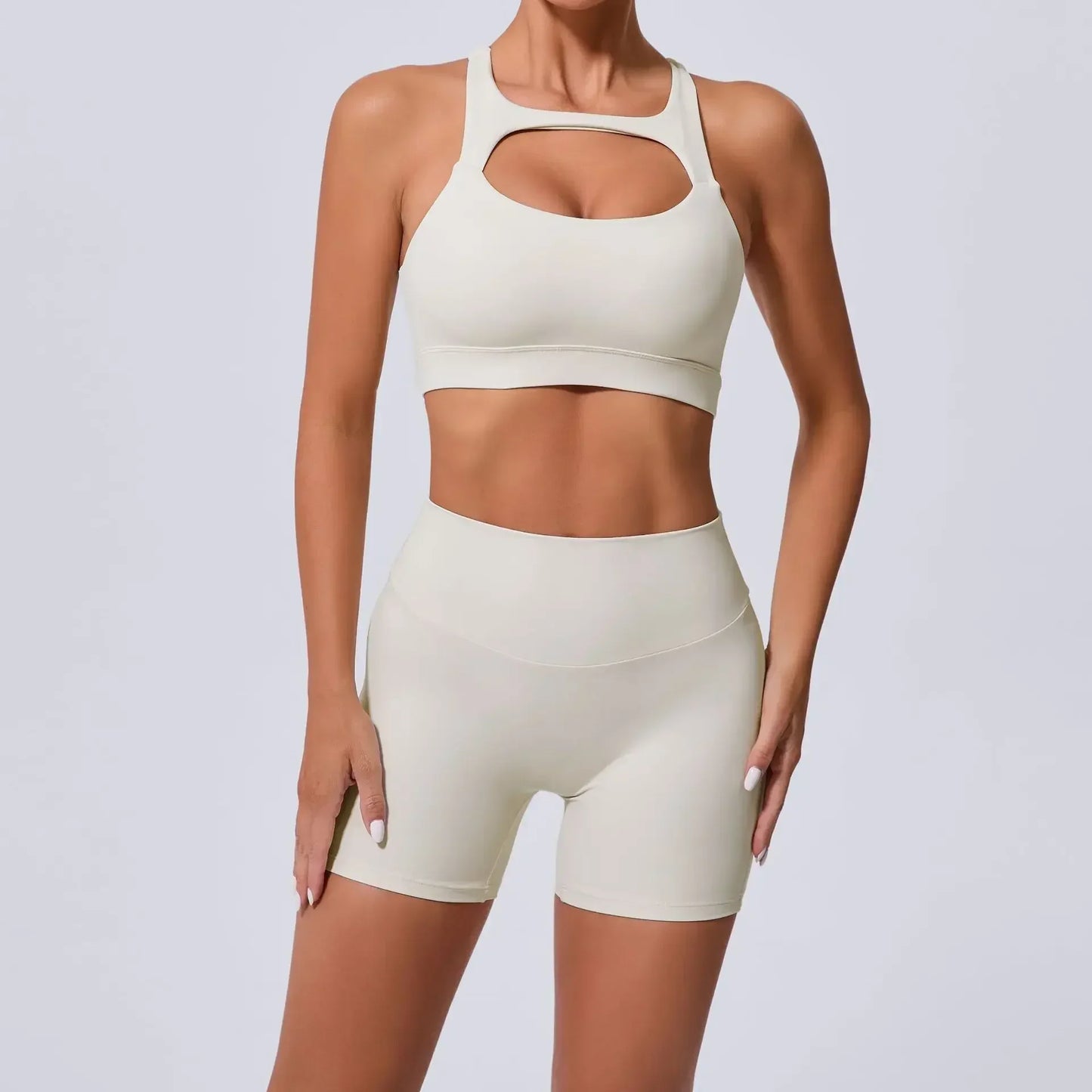 Cralom Yoga Sets: Peach Hip-lifting Shorts & Cross Back Vest for Women