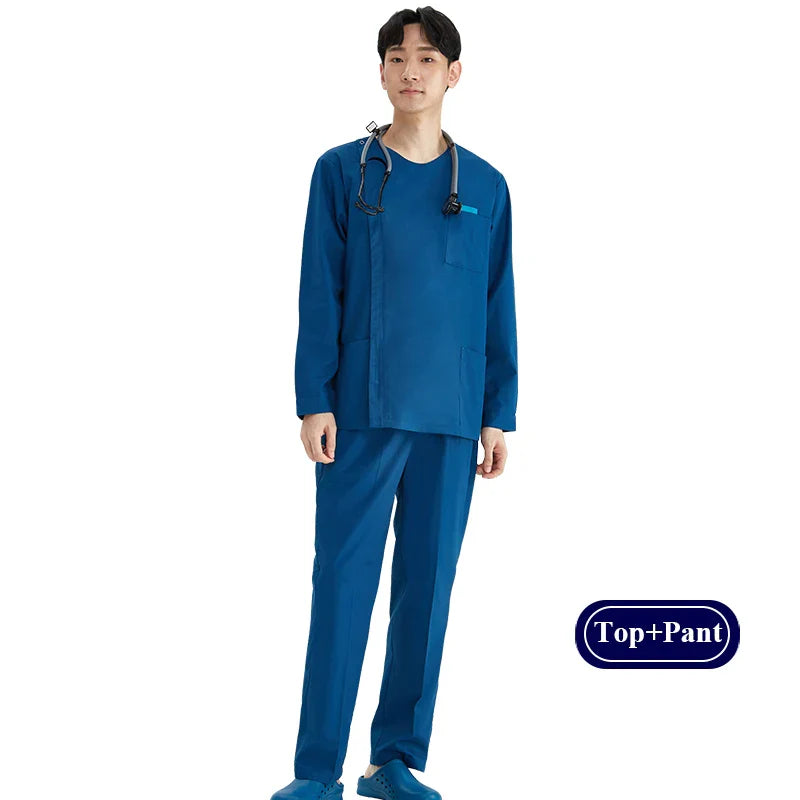 Cralom Heather Scrub Set: Men Women Zip Top, Drawstring Pants 2pc Slim Tunic