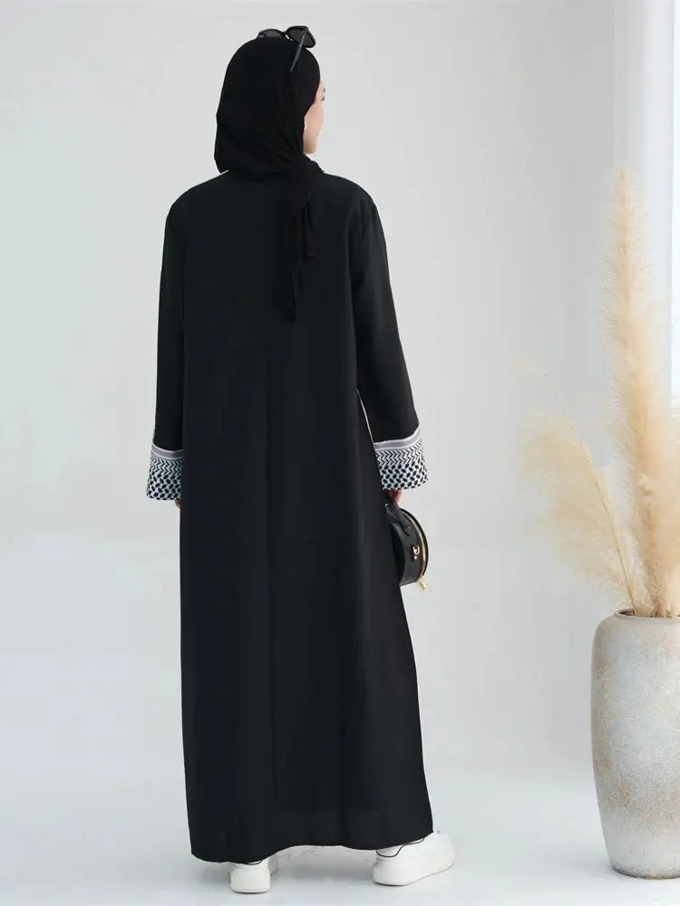 Cralom Black Ramadan Eid Modest Abaya Kaftan Dress