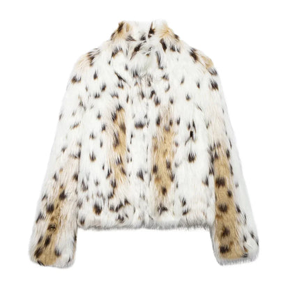 Cralom Leopard Lapel Feather Coat - Chic Women's Jacket