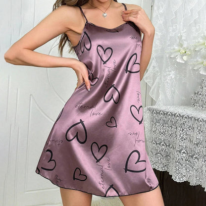 Cralom Silk Suspender Nightdress Pink Mini Dress Sleepwear for Women
