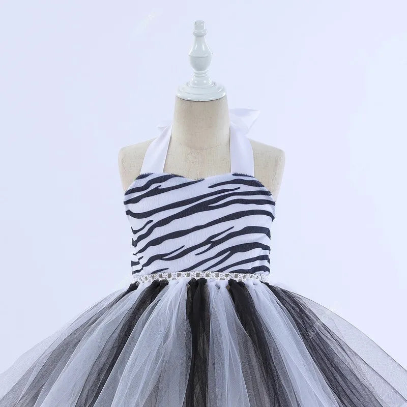 Cralom Zebra Mesh Tutu Dress Set with Hair Hoop Tail - [specific, concise, and brand-focused]