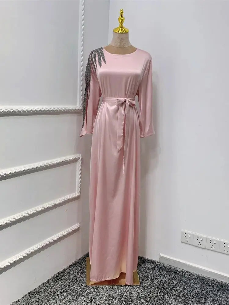 Cralom Luxury Satin Eid Abaya Dress for Women - Muslim Prayer Caftan