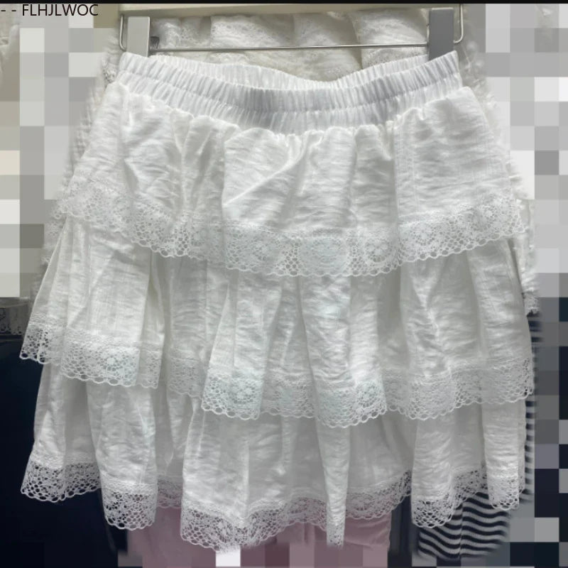 Cralom Layered Ruffle Bloomers White Skirt - A-Line Lolita Style