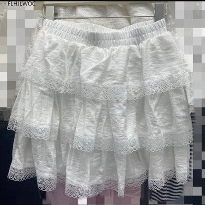 Cralom Layered Ruffle Bloomers White Skirt - A-Line Lolita Style