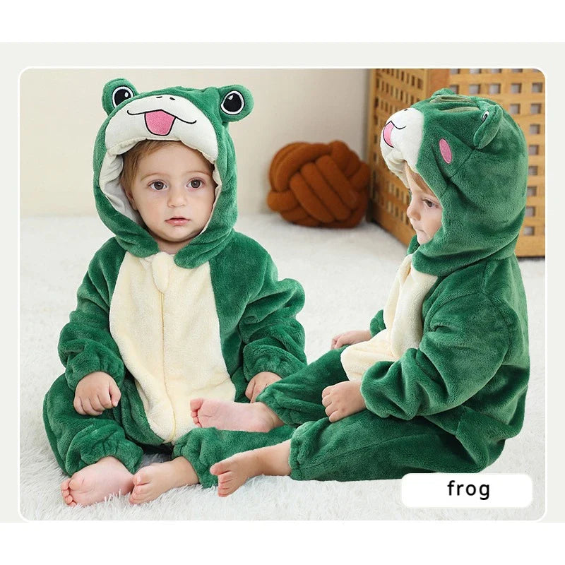 Cralom Green Frog Baby Jumpsuit with Tassel Hood - Animal Onesie