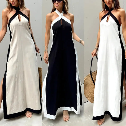 Cralom Cross Back Cotton Linen Dress for Spring and Summer 2025
