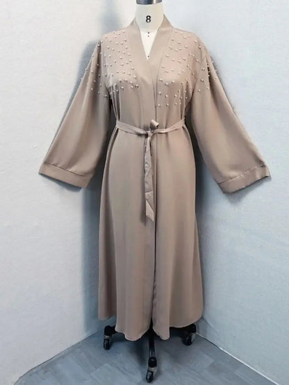 Cralom Luxury Eid Open Abaya Modest Kimono Kebaya Muslim Femme