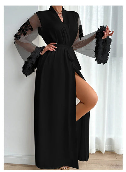 Cralom Lace Trim V-Neck Pajama Robe: Soft, Sexy Sleepwear for Date Night