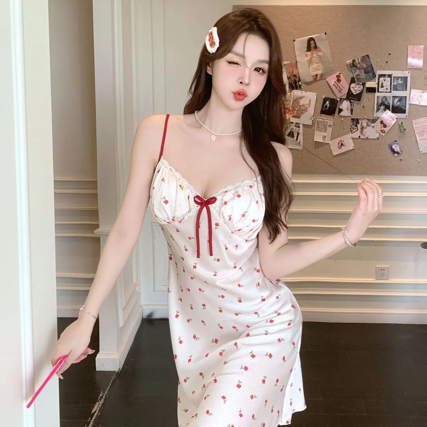 Cralom Ice Ribbon Silk Nightgown - Pure Desire Suspender Sleepwear