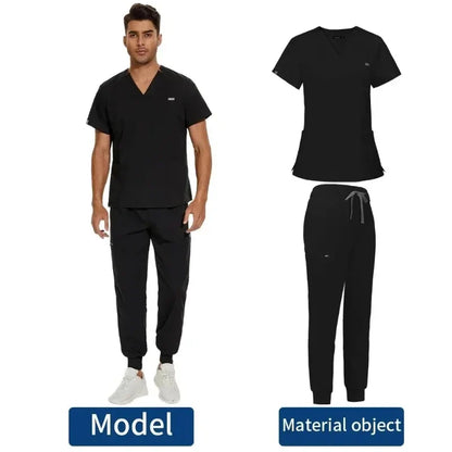 Cralom Men's V-Neck Scrub Top & Pants Set: Short Sleeve Medical Uniform, Pure Cotton