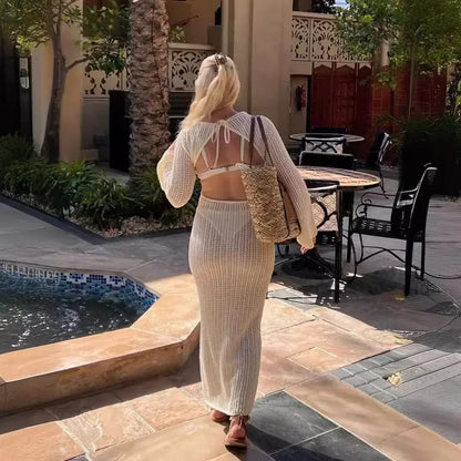 Cralom Women's V-Neck Knitted Maxi Dress
