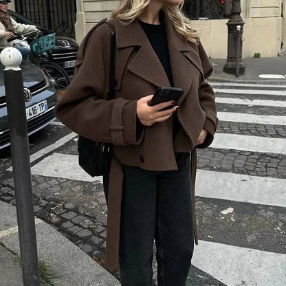 Cralom Chic Button Long Sleeve Jacket - Women's Slimming Lapel Coat