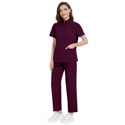 Cralom Short Sleeve V-Neck Nursing Jogger Suit for Women