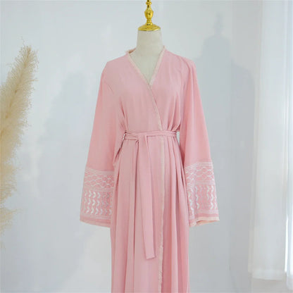 Cralom Ramadan Eid Embroidered Kimono Abaya - Elegant Muslim Kaftan Dress