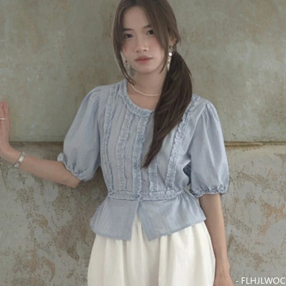 Cralom Peplum Ruffles Top: Short Sleeve Summer Blouse for Women